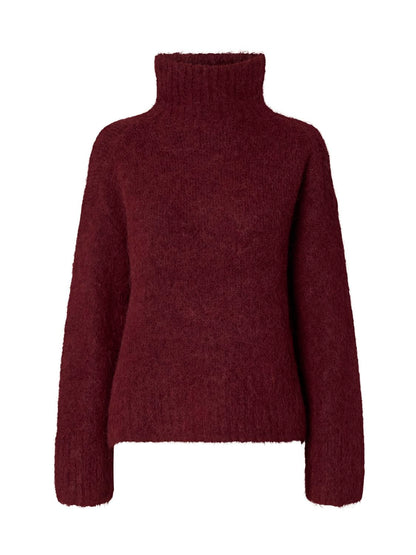 Slwgabriella Ls Knit High Neck Noos Burgunder
