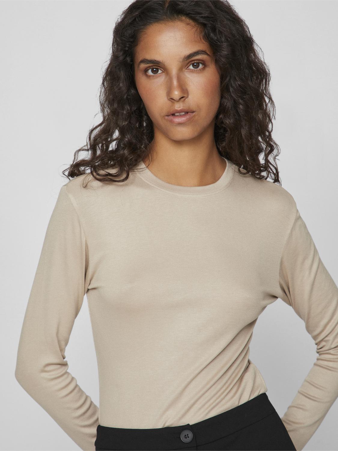 VIALEXIA O-NECK L/S TOP - NOOS Beige