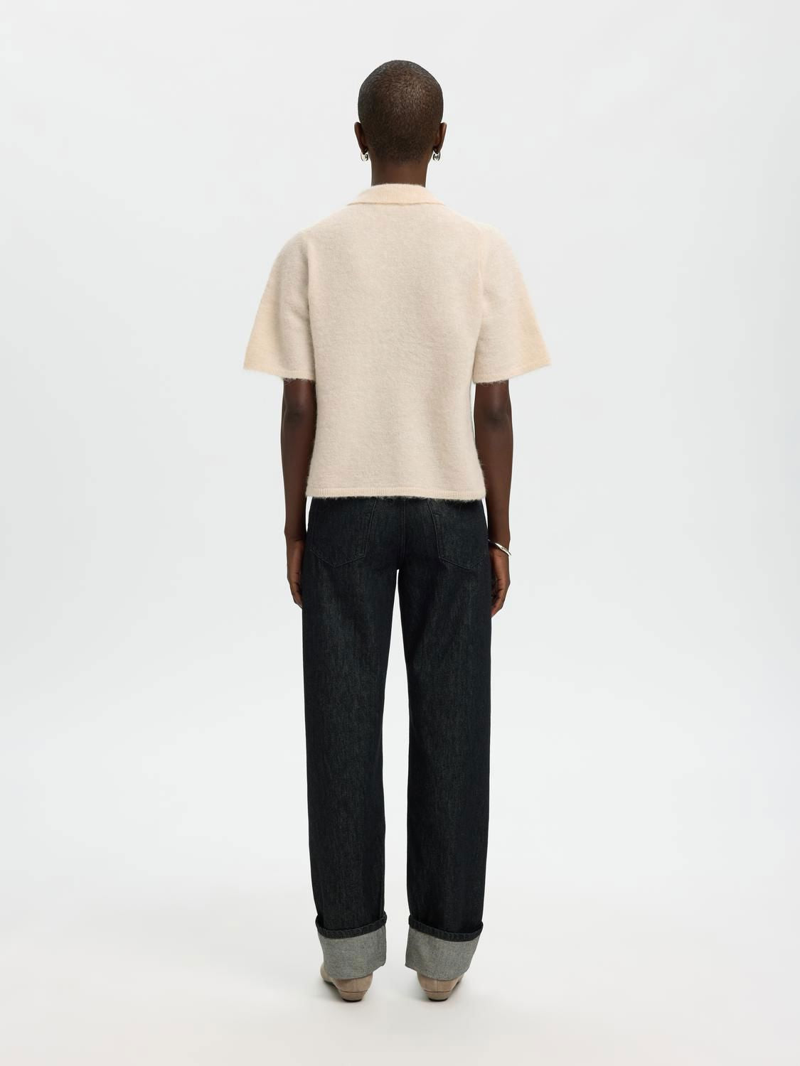 Slfsia Ras 2/4 Knit Key Hole Collar Neck Beige