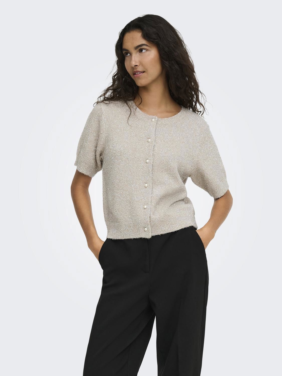 Jdynadine S/s Glitter Cardigan Knt Beige