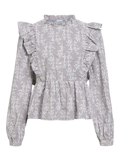 Objciara L/s Re Frill Top Rep Beige