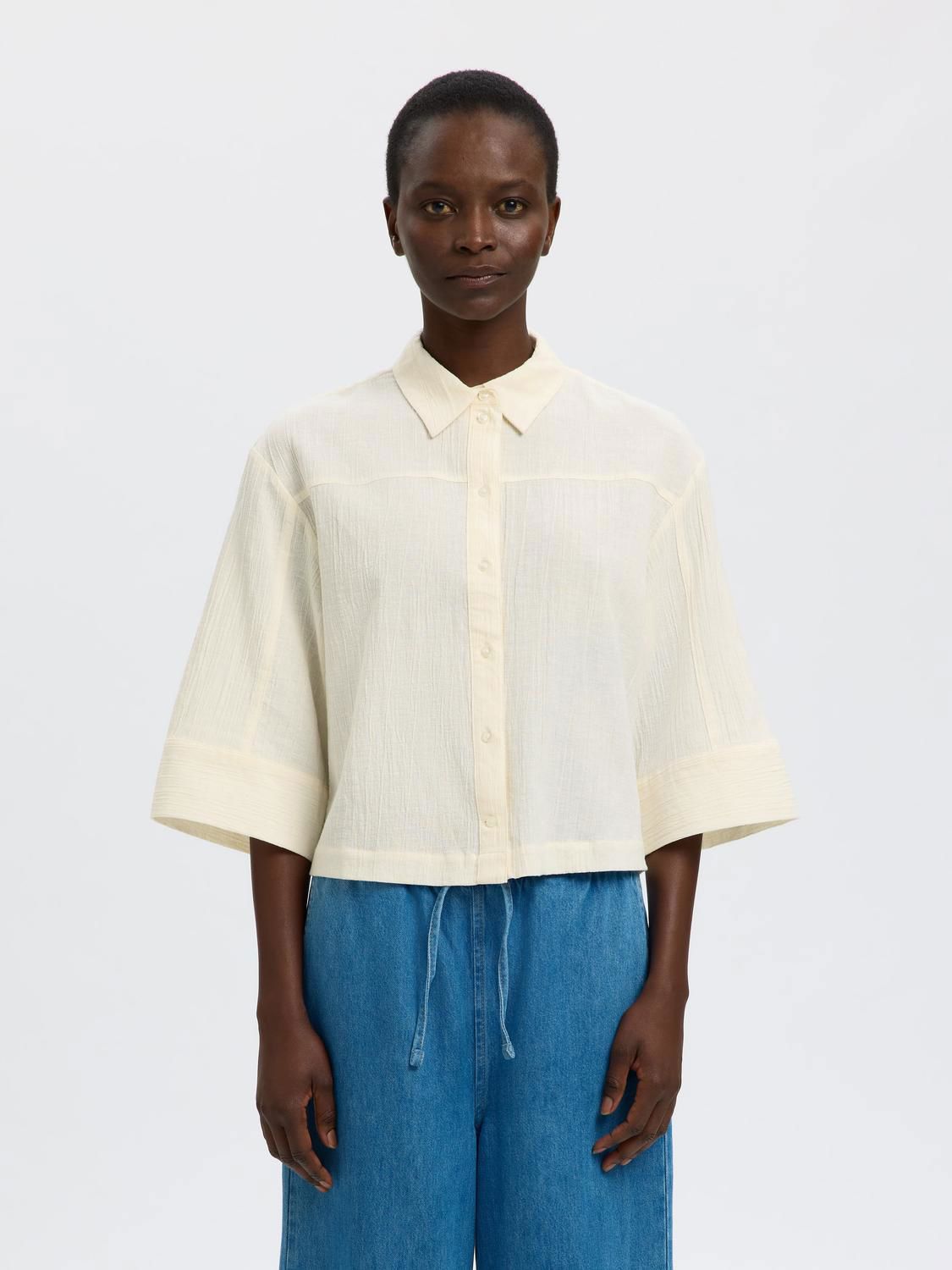 Slffinnie Relaxed 3/4 Sun Shirt B Hvit