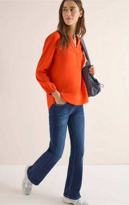 Solid splitneck blouse Oransje