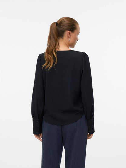 Vmesme Ls V-Neck Top Wvn Ga Svart