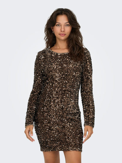 Onlconfidence L/s Deep Sequins Dressjrs. Brun