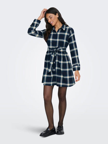 Onlwren Check Short Dress Wvn Blå