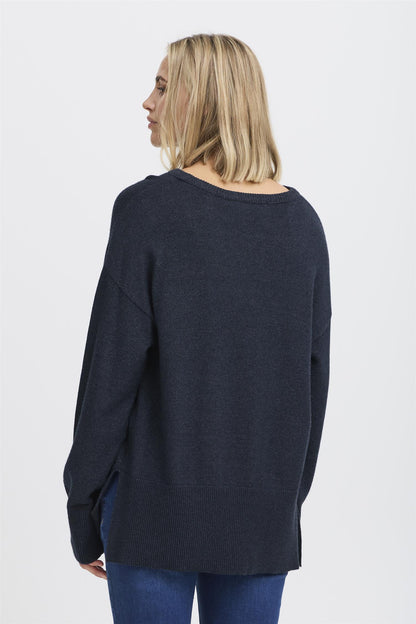 Pzsteffi Oneck Pullover Dark Sapphire Melange
