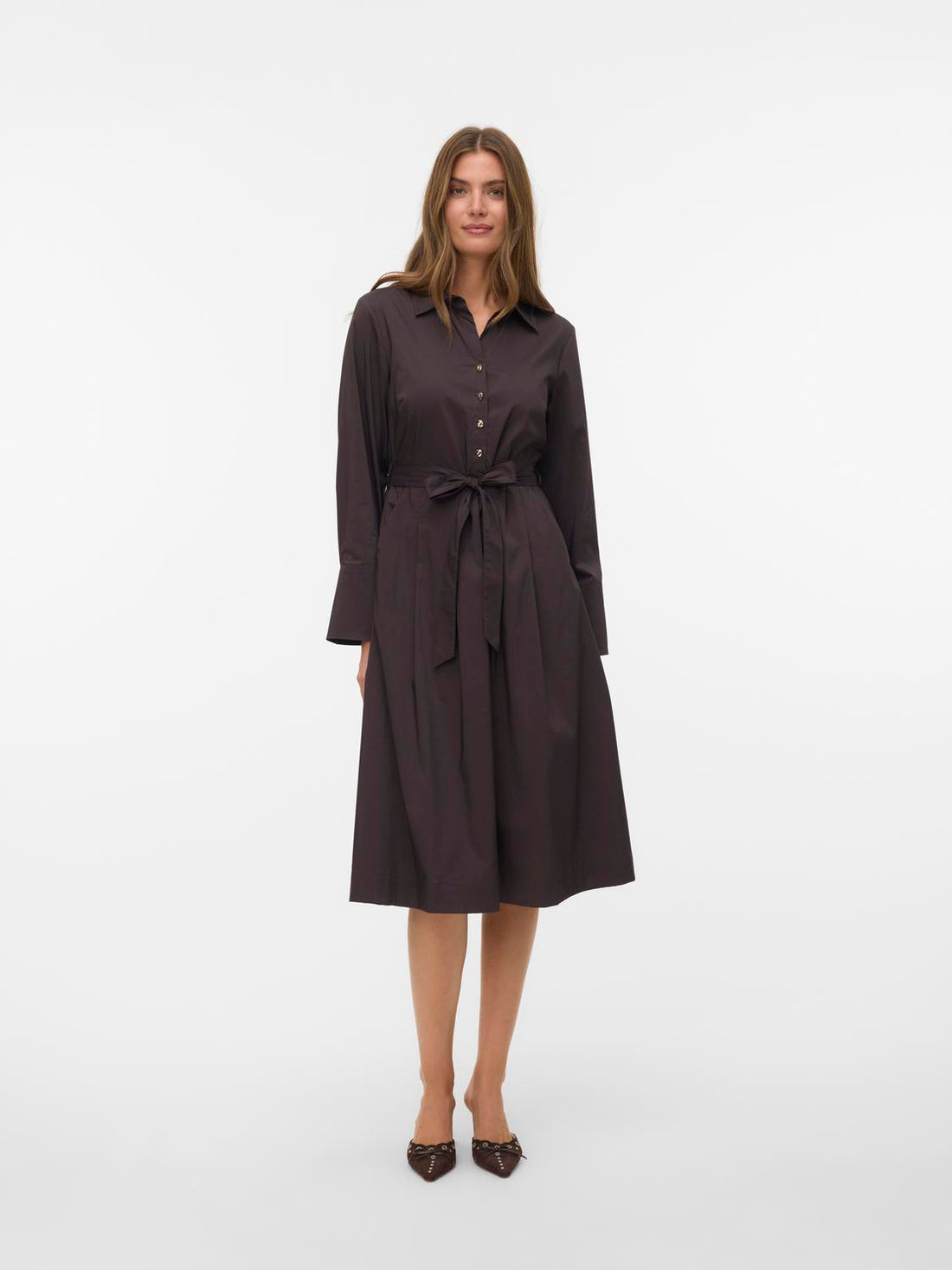 Vmfriba Ls Calf Dress Wvn Ga Mørkebrun