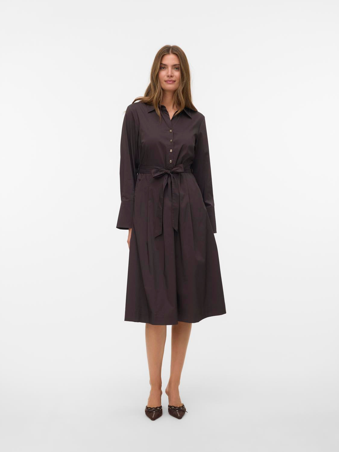 Vmfriba Ls Calf Dress Wvn Ga Mørkebrun