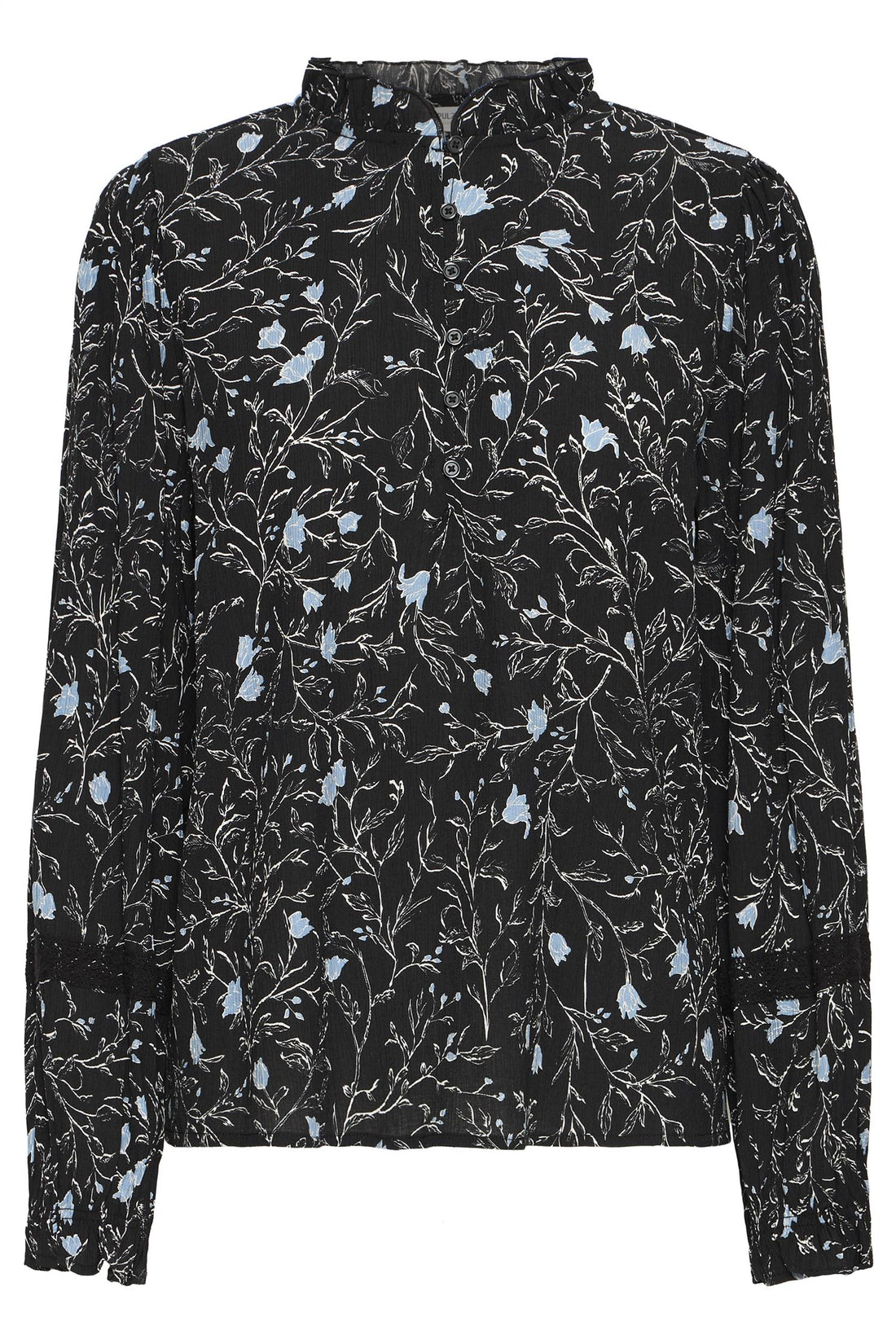 Pzkalulla Ls Blouse Black Blue Flower Print