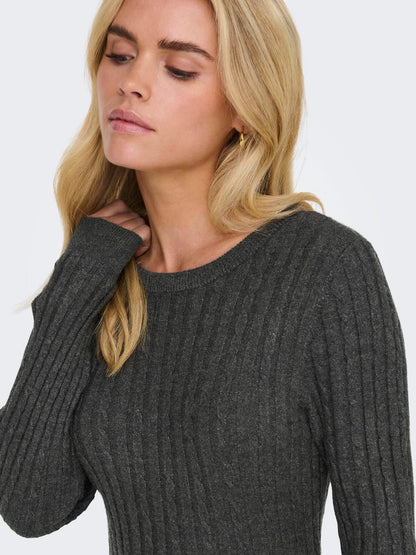 Onlfia Ls Cable Dress Knt Noos Grå