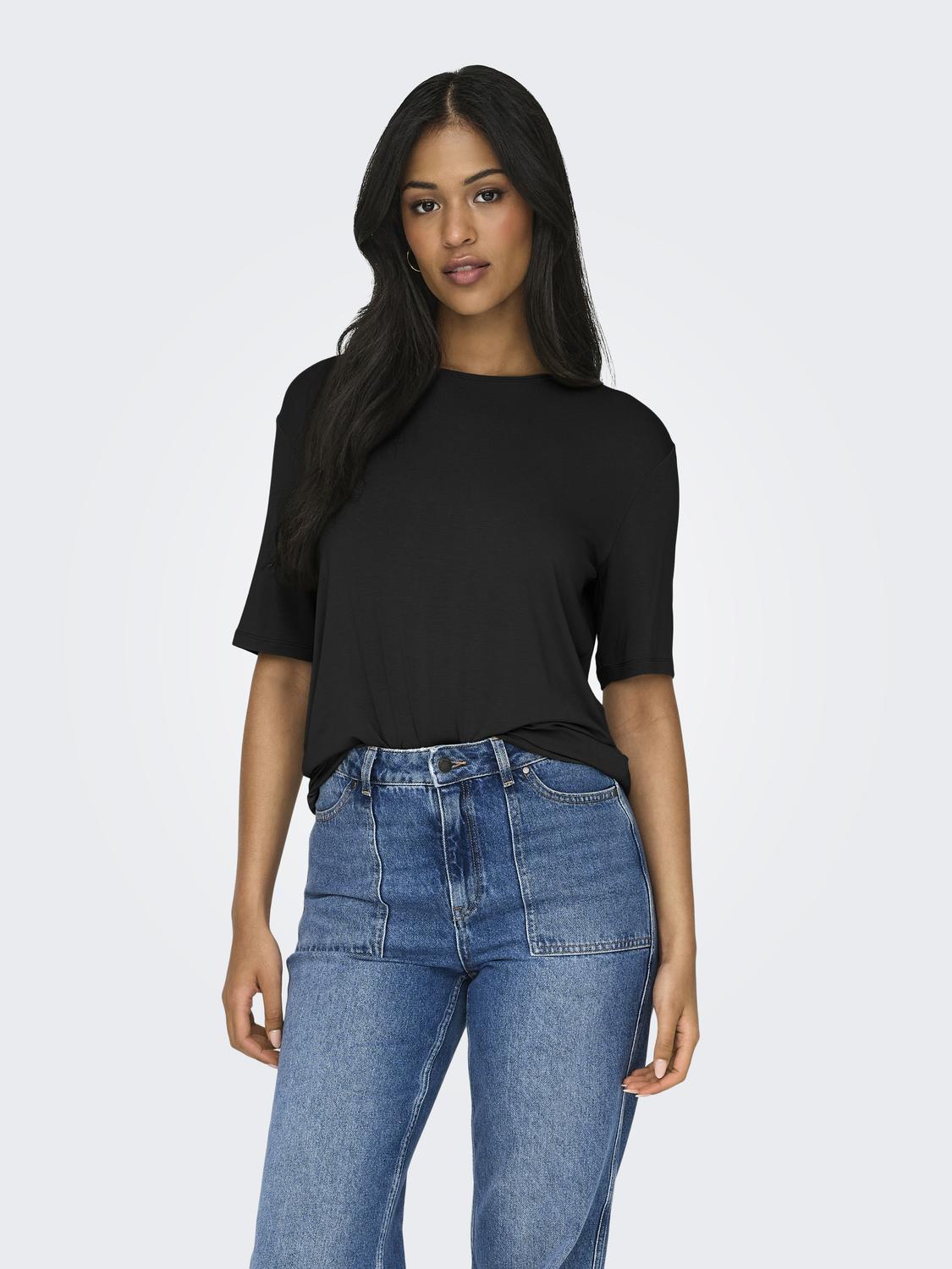 JDYMILA S/S O-NECK TOP Svart