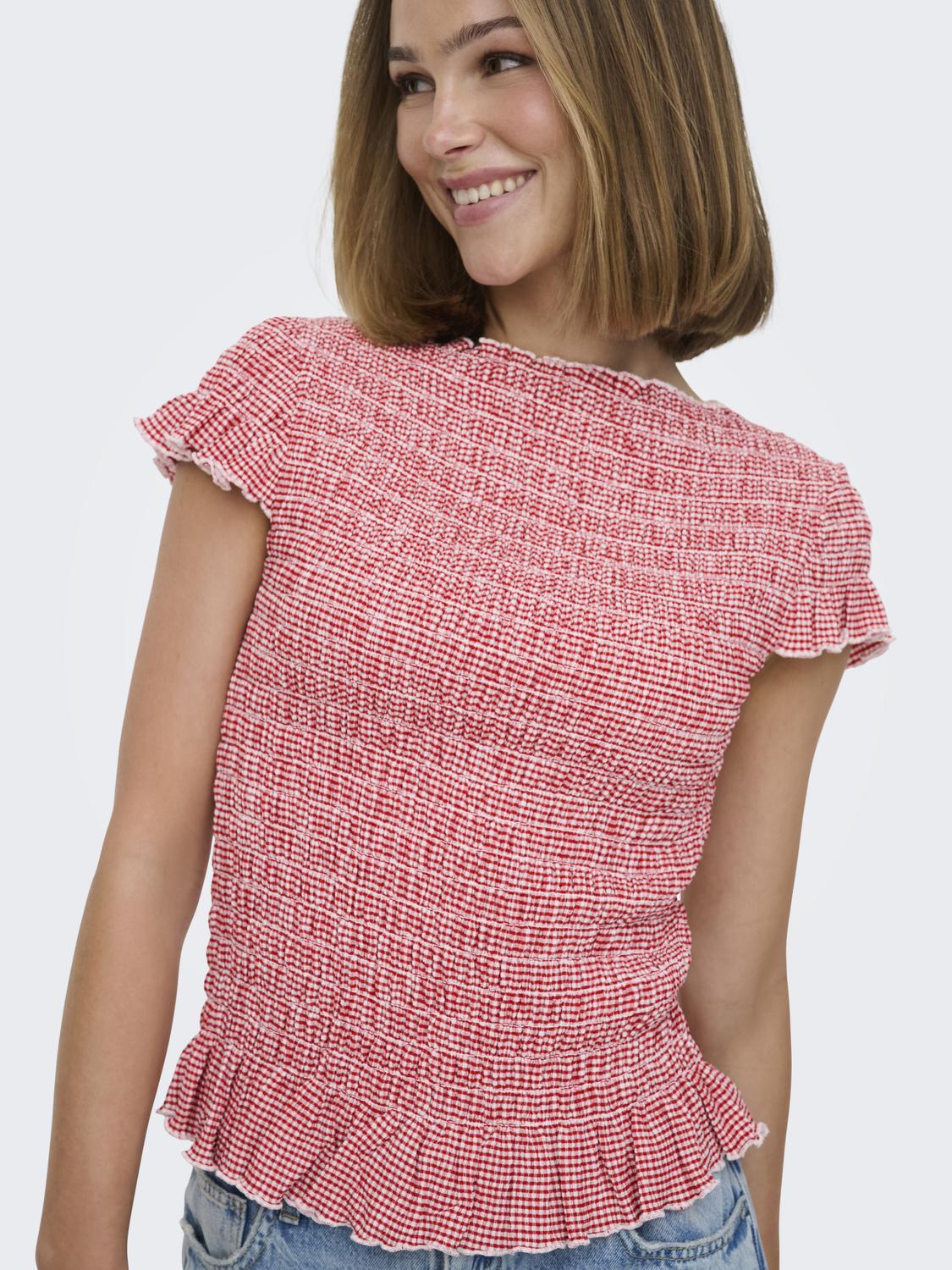 Onlcelle Cap Smock Boatneck Top Jrs Rød