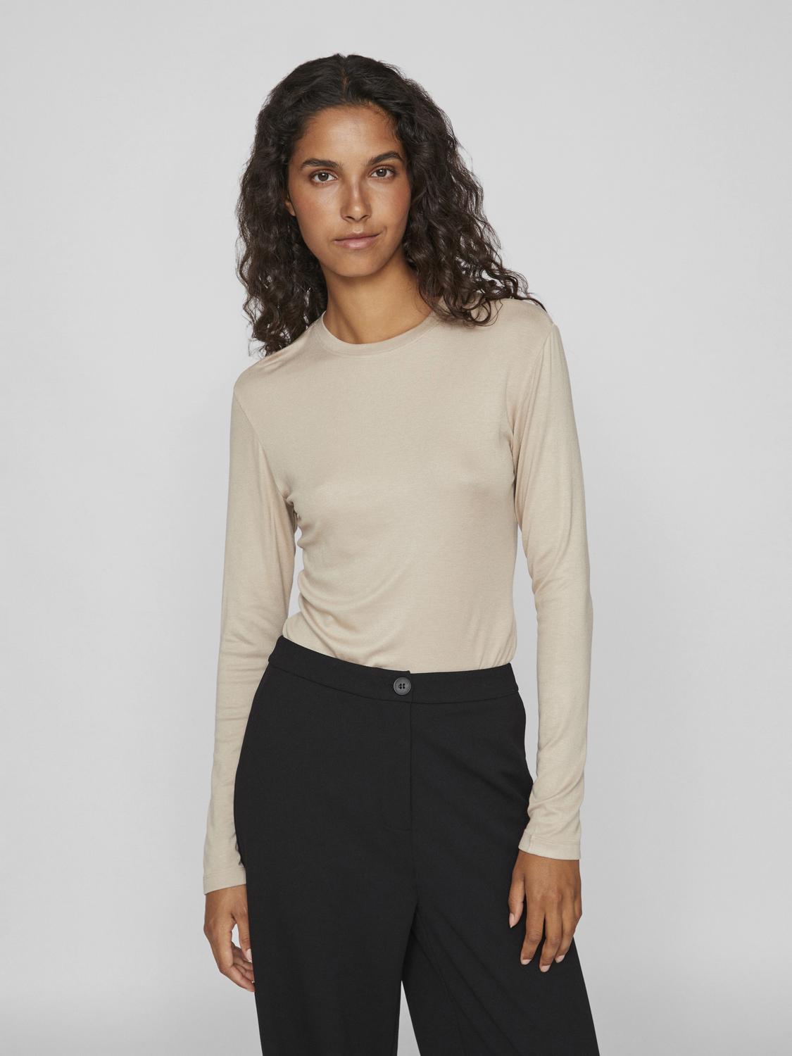 VIALEXIA O-NECK L/S TOP - NOOS Beige