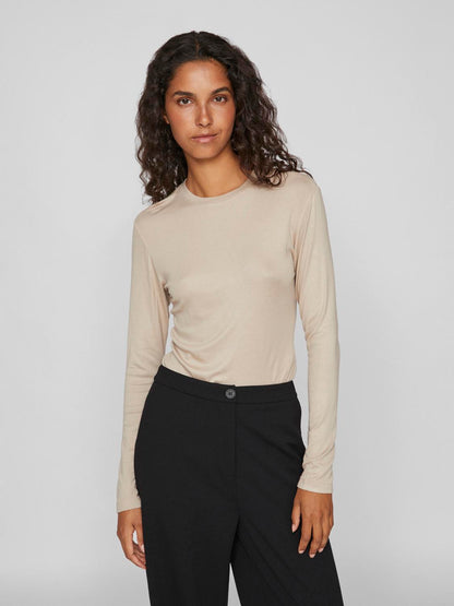 VIALEXIA O-NECK L/S TOP - NOOS Beige