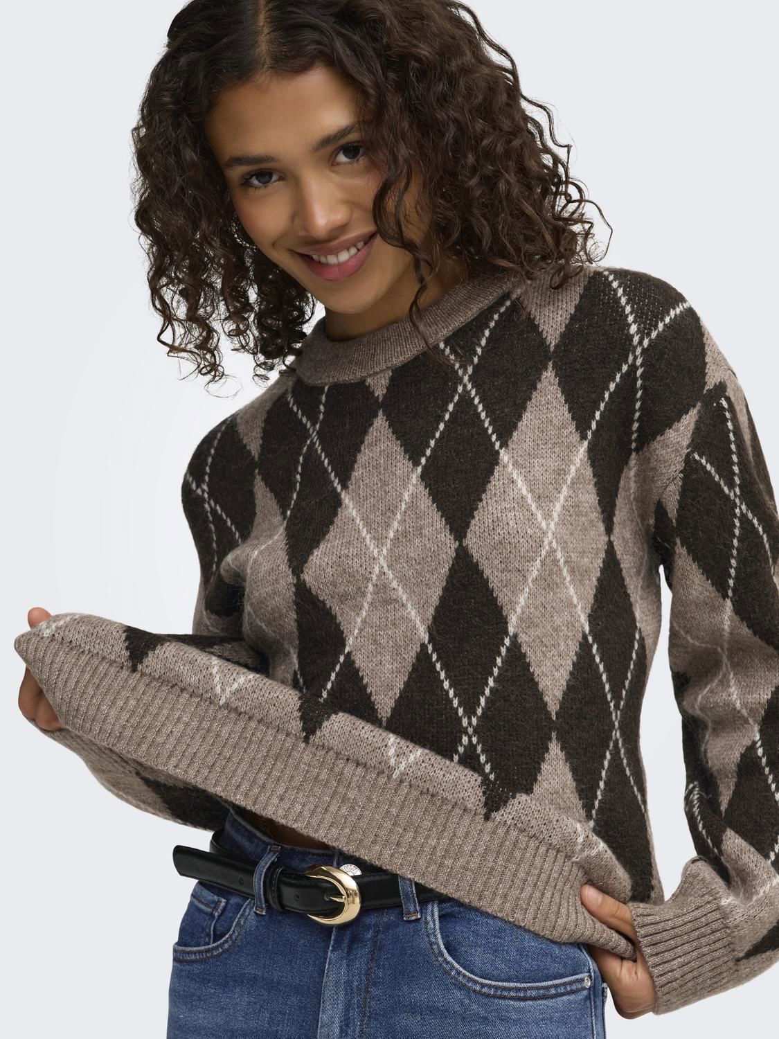 Jdybianka L/s Argyle Pullover Knt Noos Brun