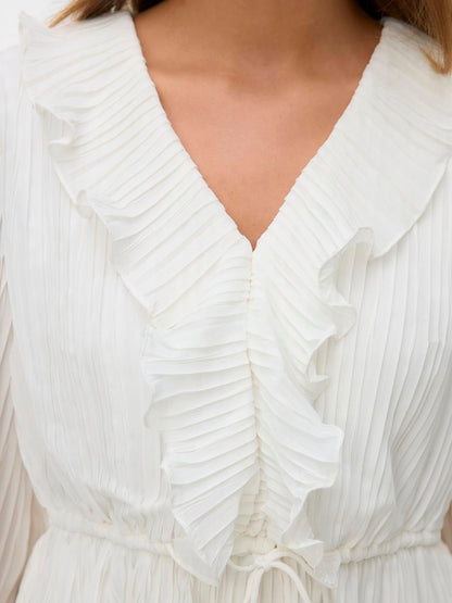 Vmdora L/s Frill Pleat Top Wvn Noos Hvit