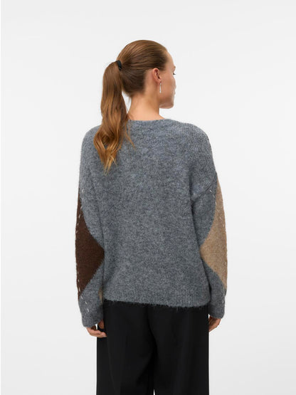 Vmbliss Ls V-Neck Handstitch Pullover Ga Grå