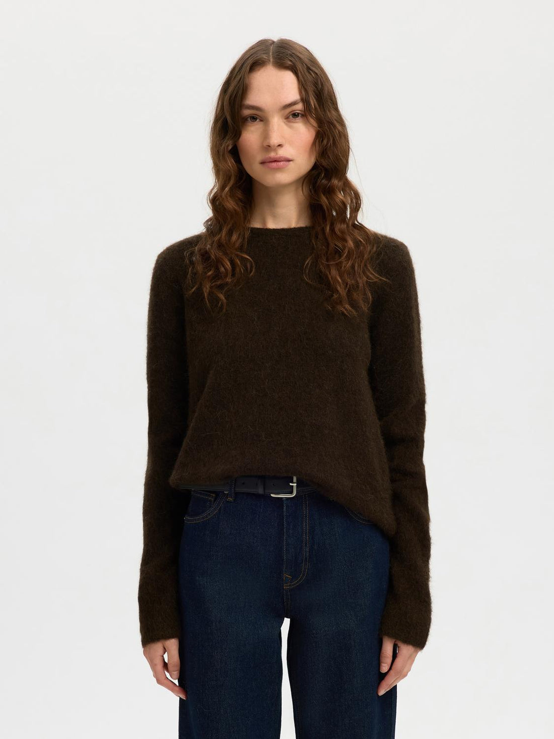 Slflulu Brushed Ls Knit O-Neck Brun