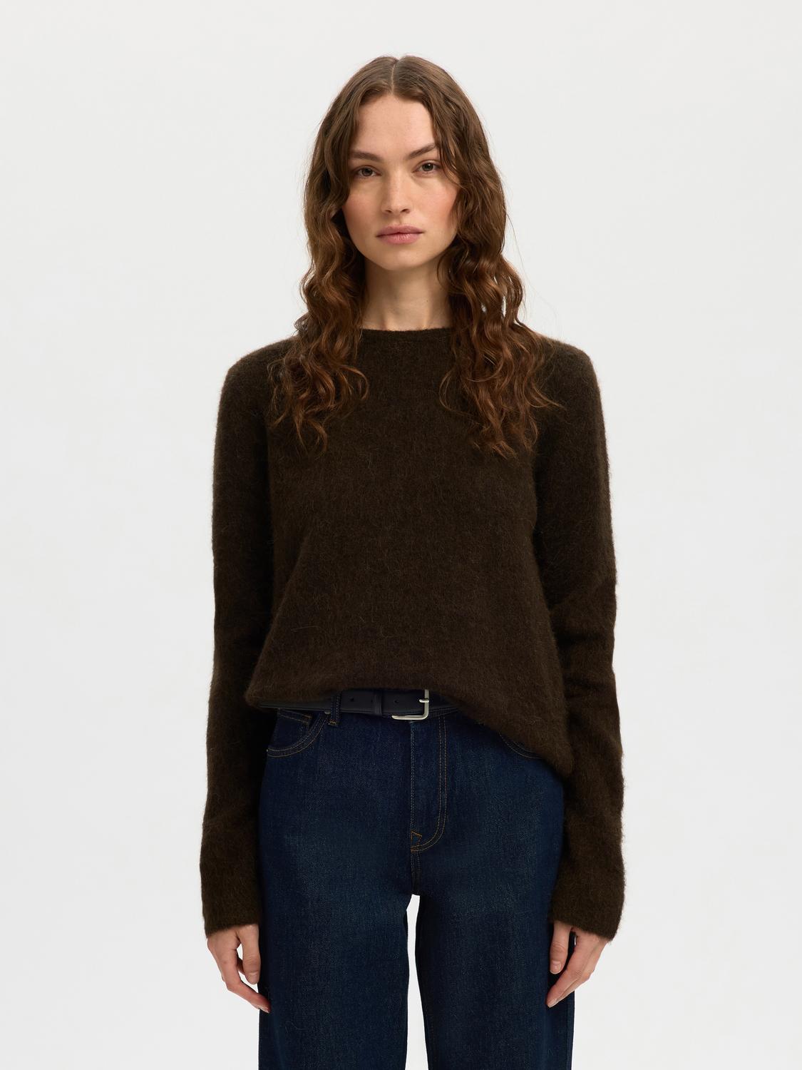 Slflulu Brushed Ls Knit O-Neck Brun
