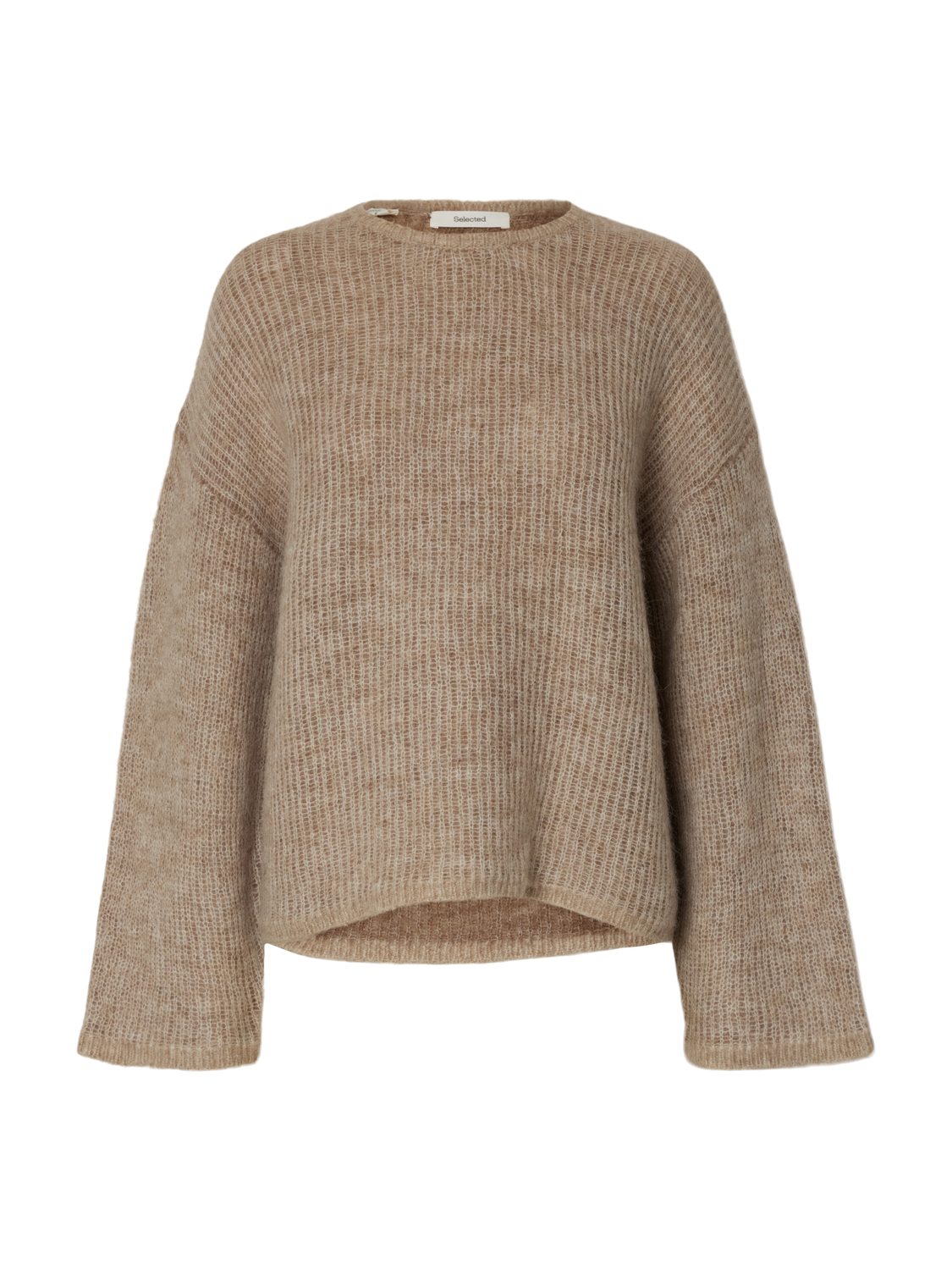Slflulu Loose Ls Knit O-Neck Beige
