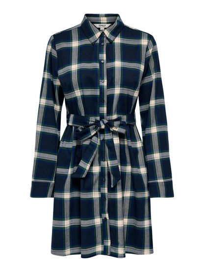 Onlwren Check Short Dress Wvn Blå