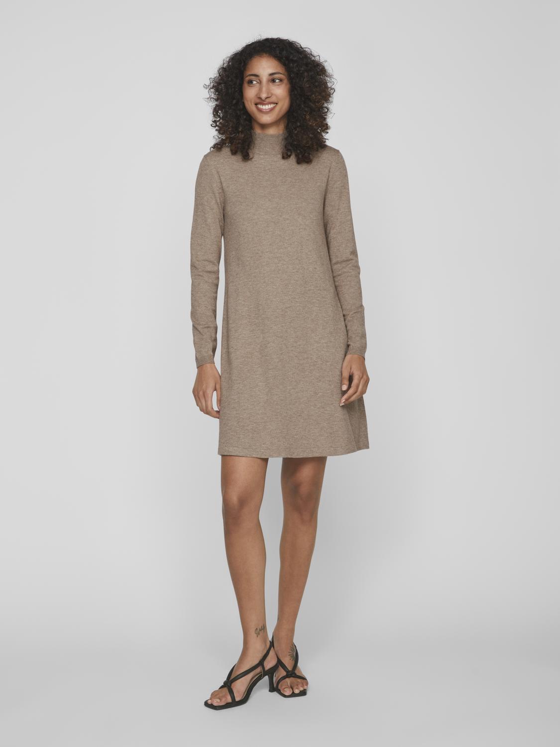 VICOMFY A-LINE ROLLNECK KNIT DRESS/SU/PB Brown Lentil