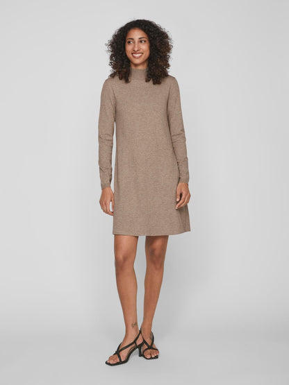 VICOMFY A-LINE ROLLNECK KNIT DRESS/SU/PB Brown Lentil