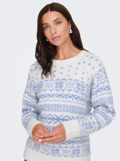 Onlxmas Nordic Ls O-Neck Knt Hvit