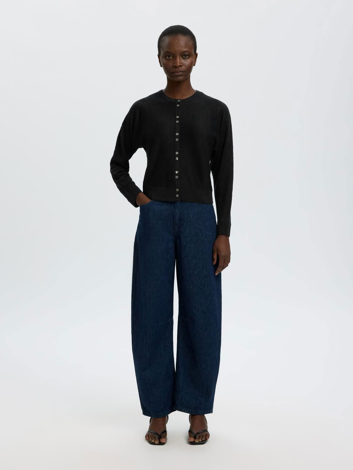 Slfjane Linen Ls Bat Knit Cardigan Sort