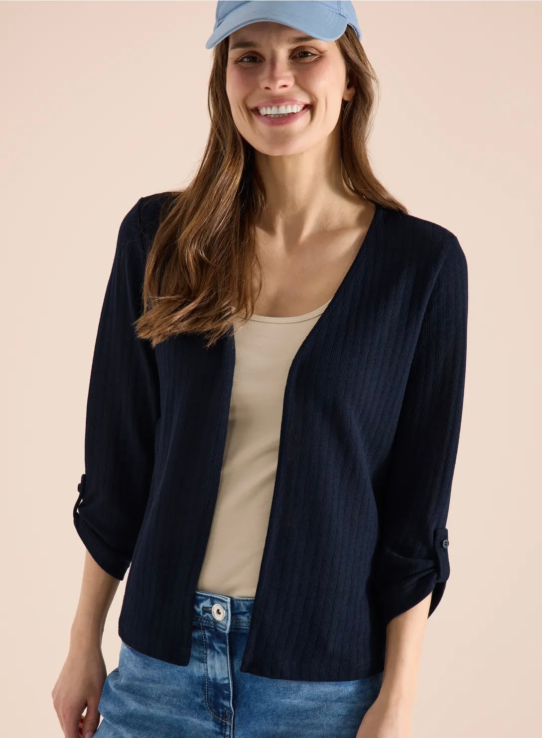 Open knit jacket Blå