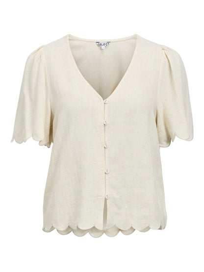 Objsanne 2/4 Lo V-Neck Top Noos Beige