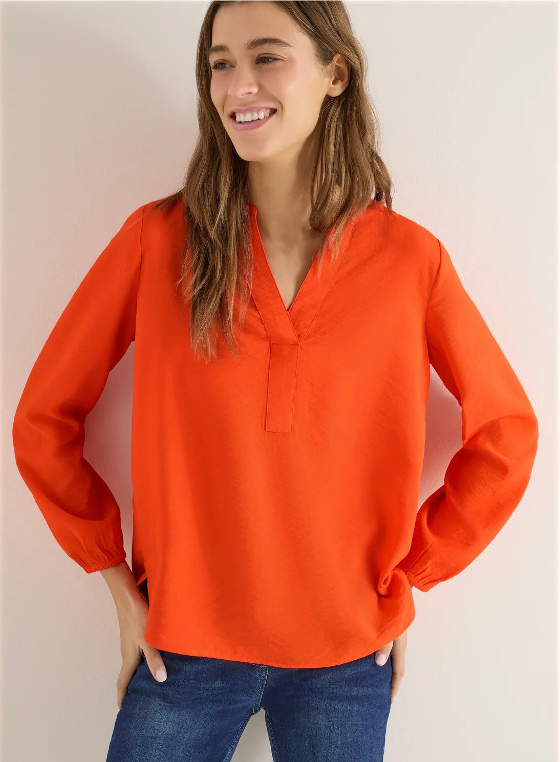 Solid splitneck blouse Oransje