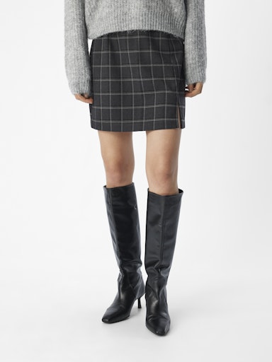 OBJLISA MW MINI SKIRT AOP NOOS Dark Grey Melange