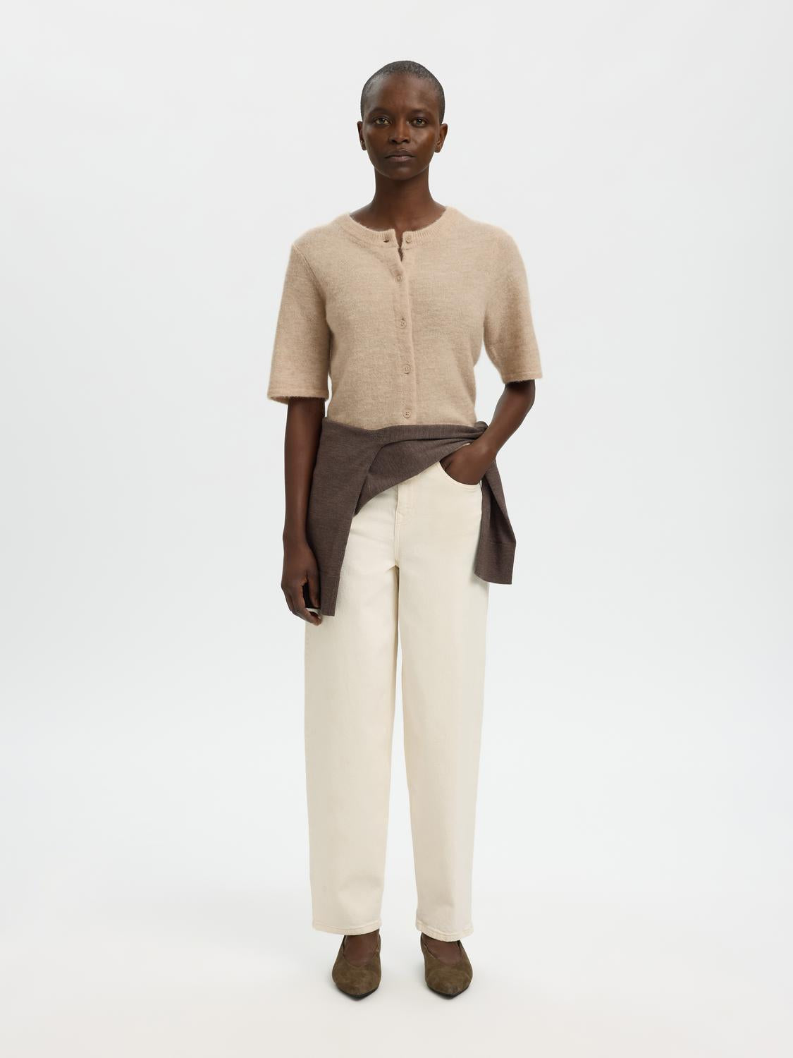 Slflulu 2/4 Knit Cardigan Noos Beige