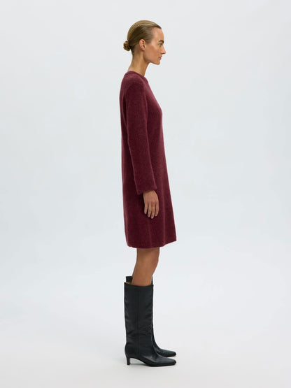 Slwlulu Brushed O-Neck Ls Dress Noos Burgunder