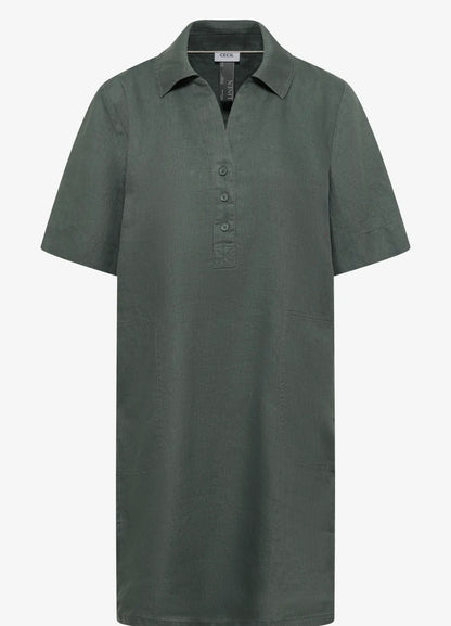 LINEN SOLID DRESS Grønn