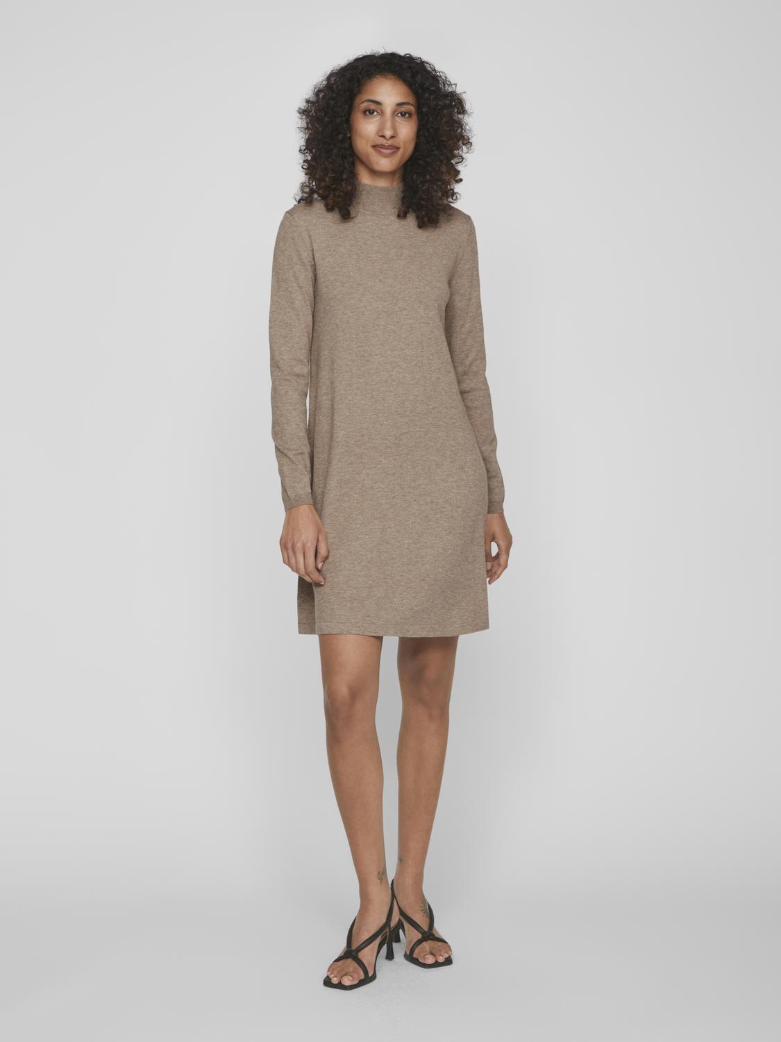 VICOMFY A-LINE ROLLNECK KNIT DRESS/SU/PB Brown Lentil