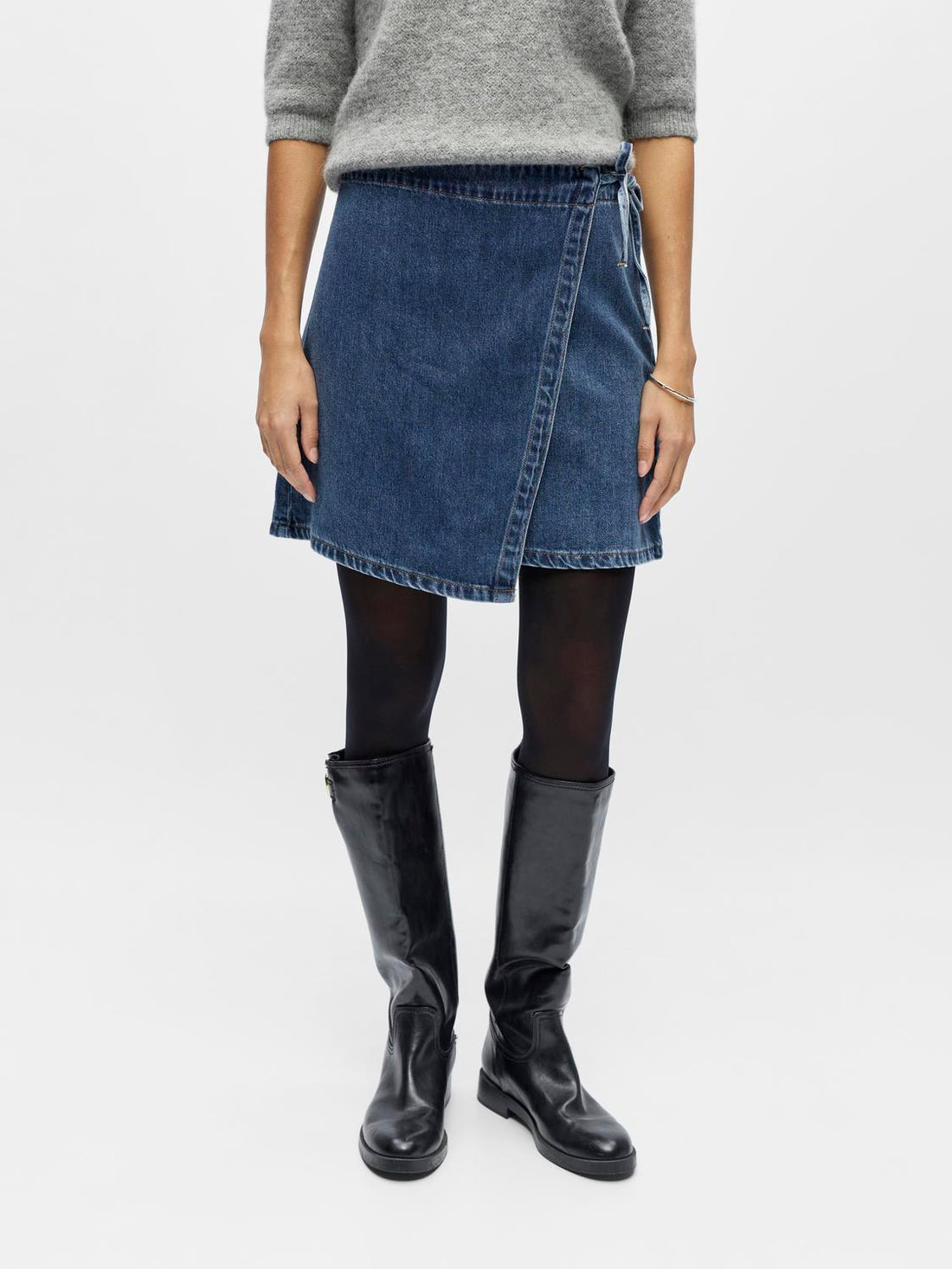 Objrosie Mw Denim Short Wrap Skirt Noos Blå