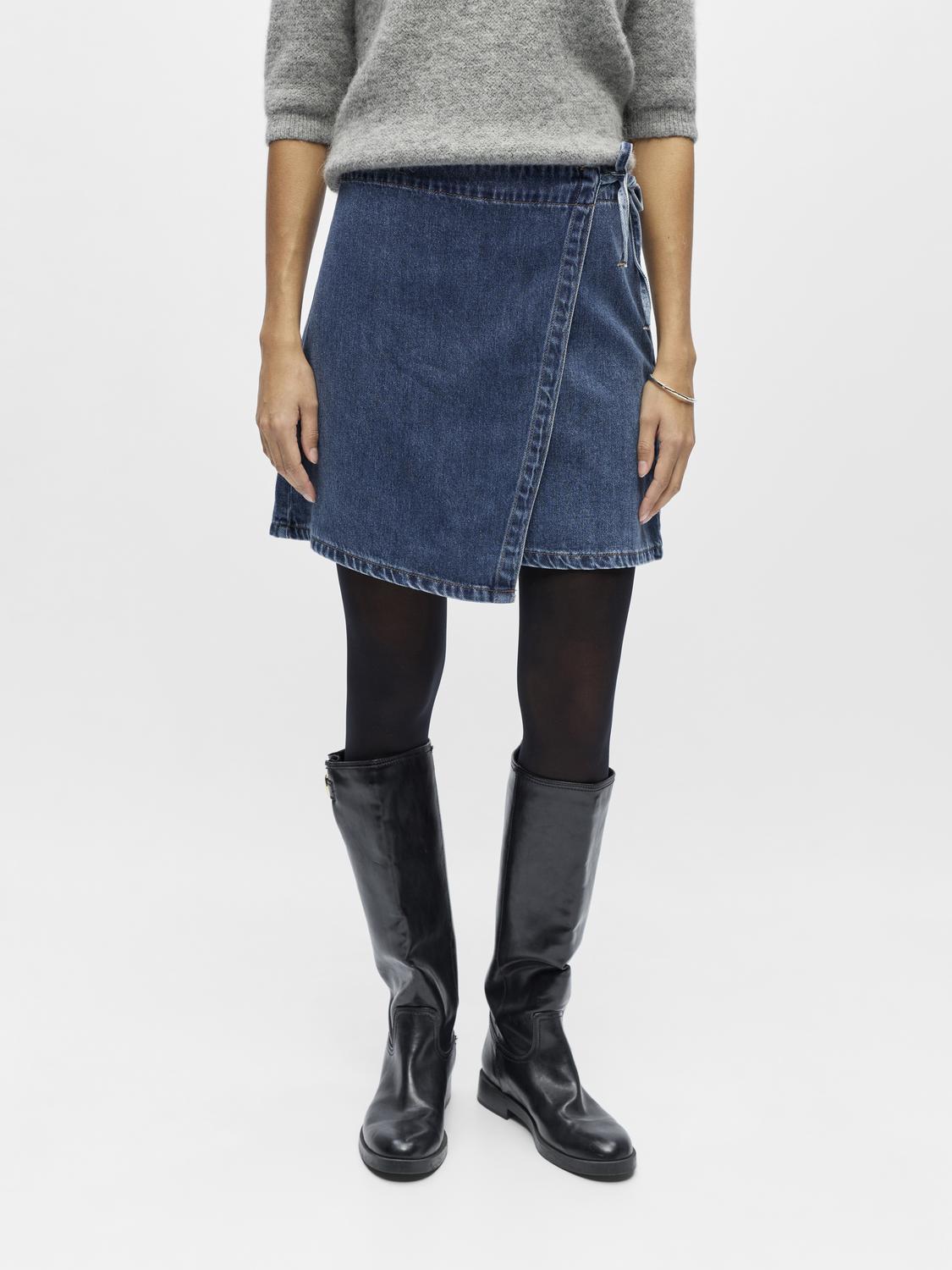 Objrosie Mw Denim Short Wrap Skirt Noos Blå