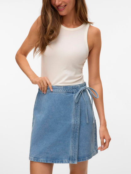Vmliza Mr Short Denim Wrap Skirt Ga Noos Blå