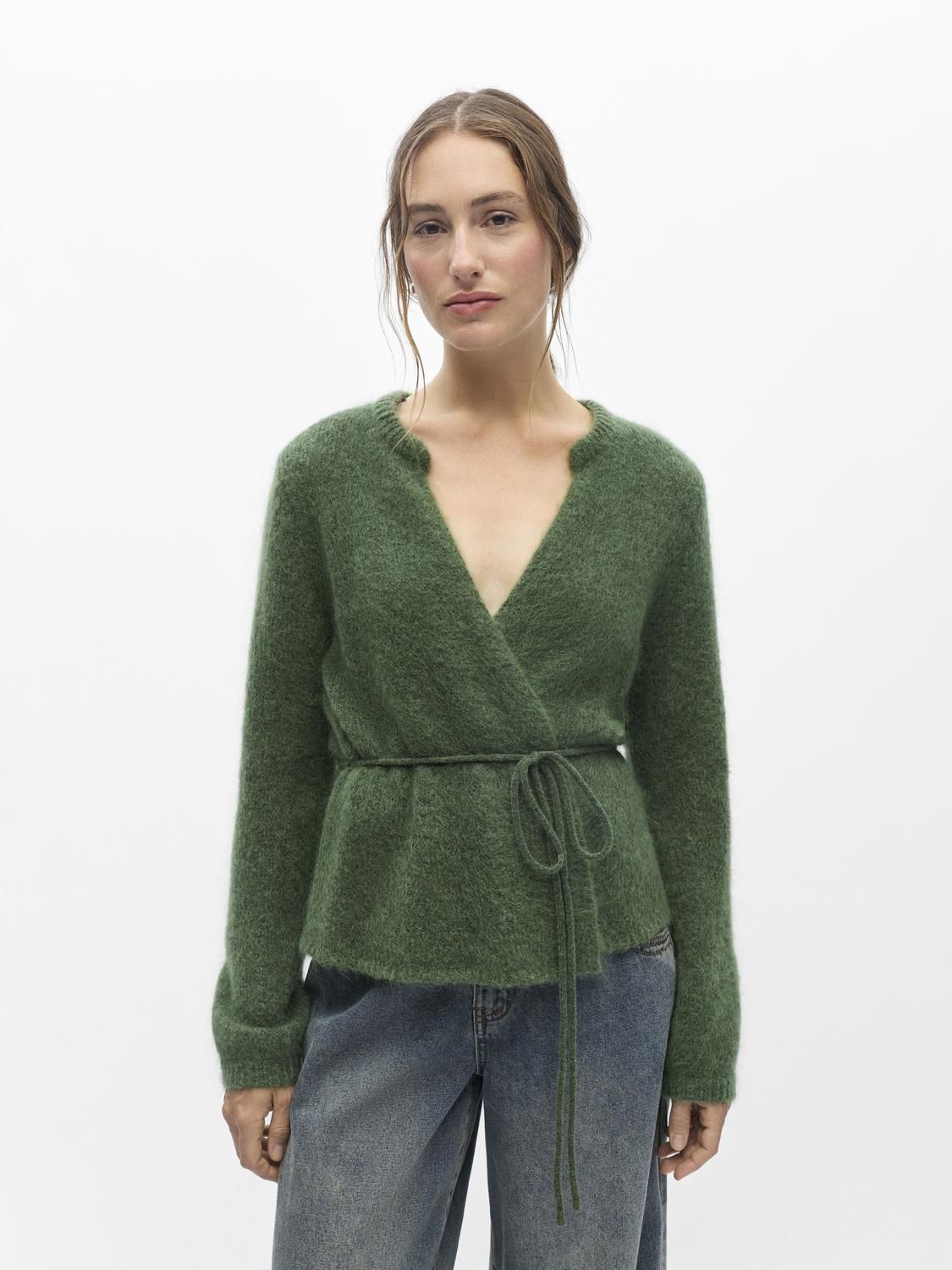Objnete L/s Re Tie Cardigan Noos Grønn