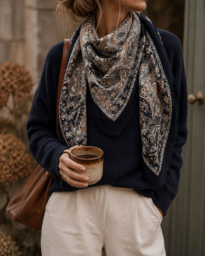 Skjerf Ull Paisley 85x85cm Navy