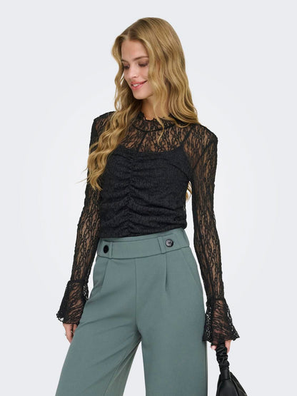 Jdylala L/s High Neck Lace Top Jrs Sort