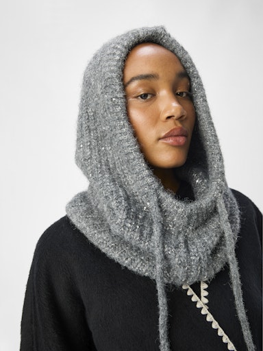 OBJMILU SEQUINS KNIT BALACLAVA Medium Grey Melange