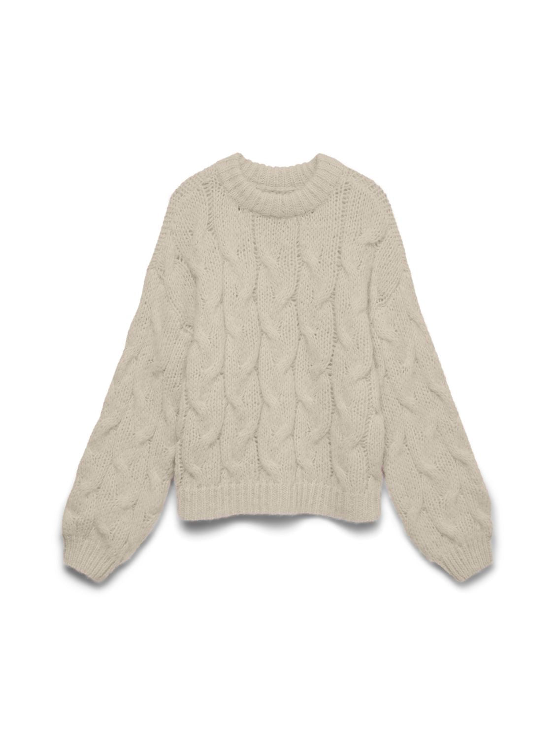 Vmmaybe Ls High Neck Cable Pullover Noos Beige