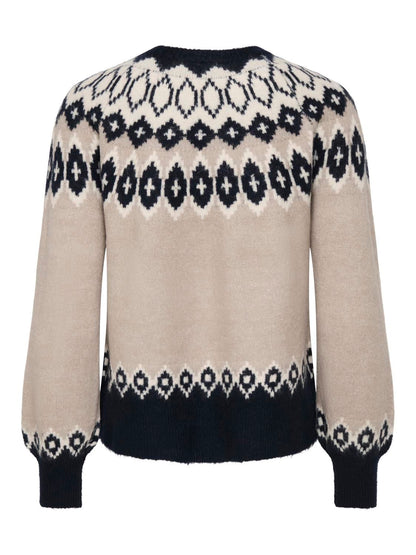 Onlrusty Ls Fair Isle O-Neck Bf Knt Blå