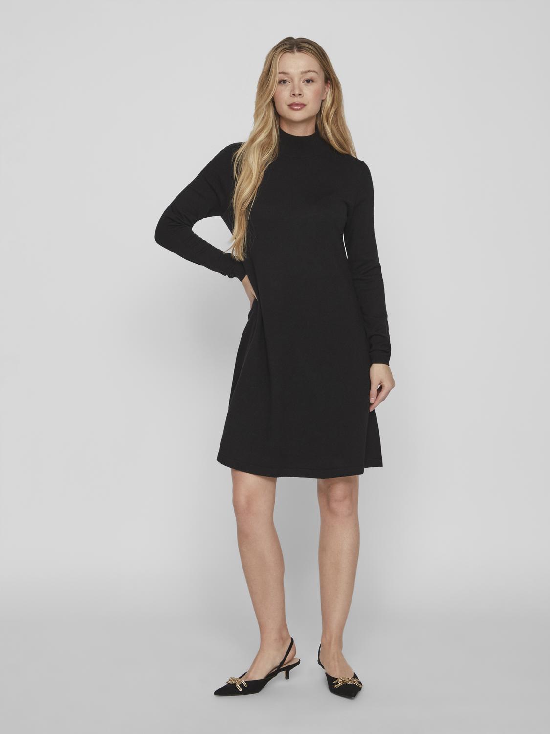 VICOMFY A-LINE ROLLNECK KNIT DRESS/SU/PB Black