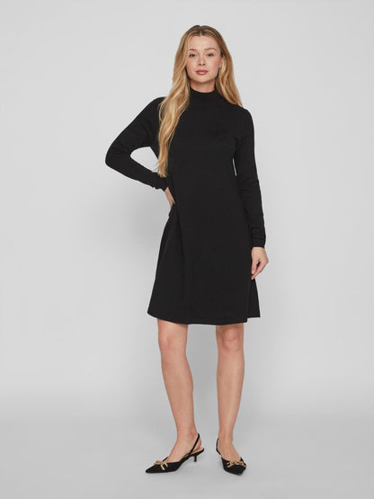 VICOMFY A-LINE ROLLNECK KNIT DRESS/SU/PB Black