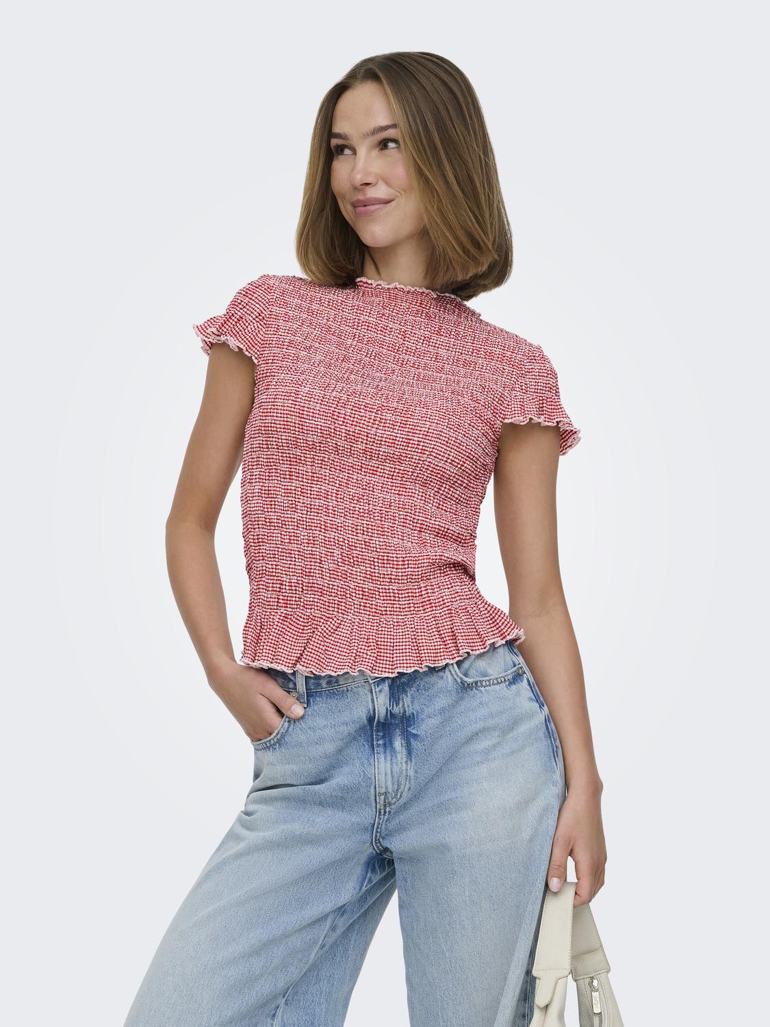 Onlcelle Cap Smock Boatneck Top Jrs Rød